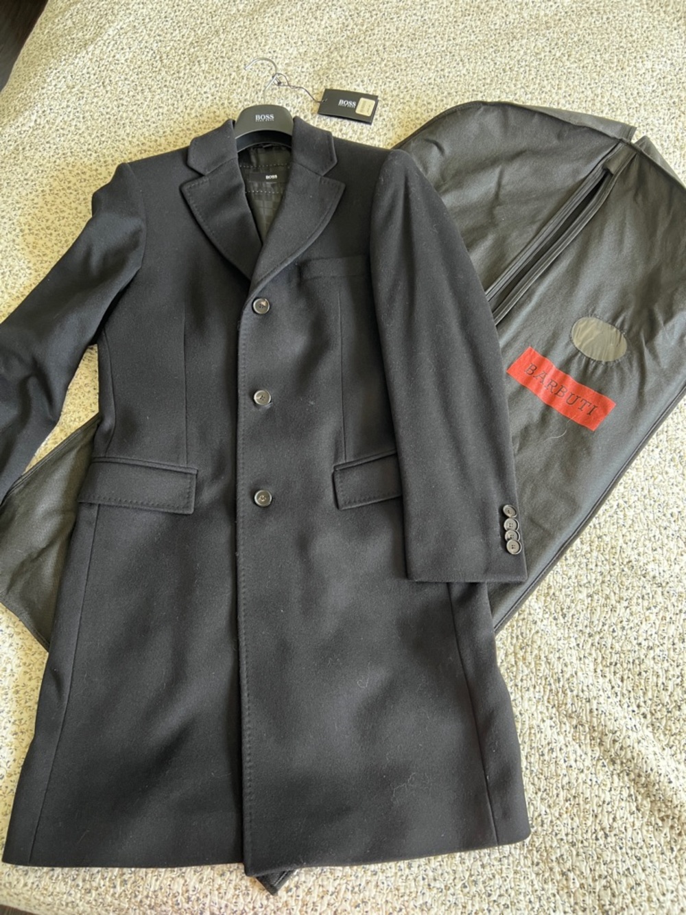 BOSS Men's Black Single-Breasted Wool Pea Coat